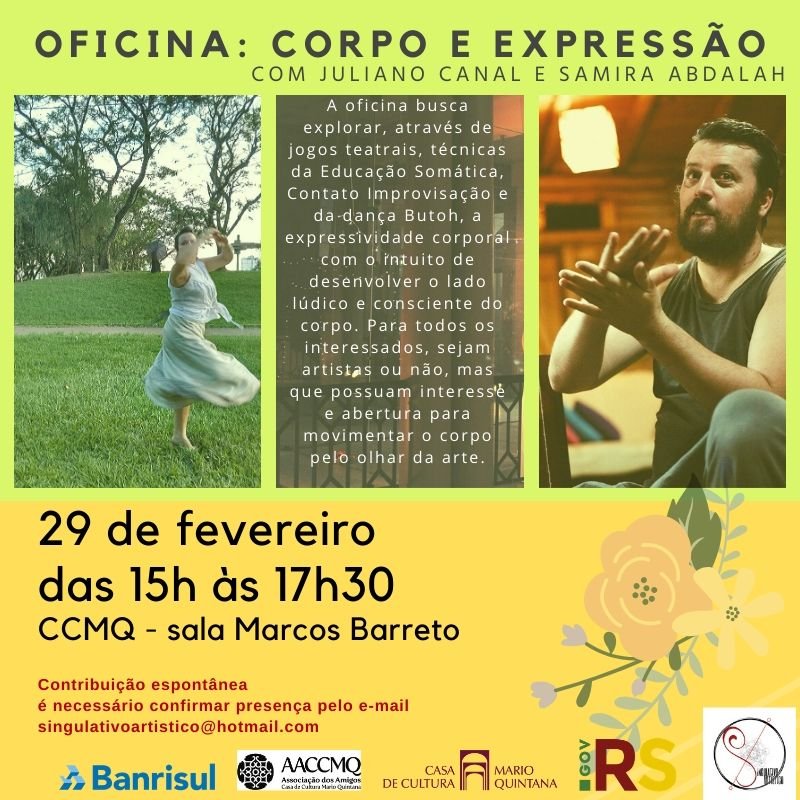 Oficina Corpo e Expressão para artistas e não artistas, na CCMQ