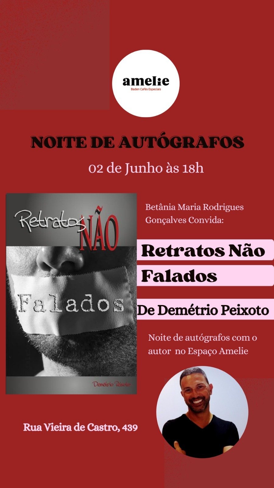 Escritor Demétrio Peixoto autografa “Retratos não falados”, no Espaço Amelie