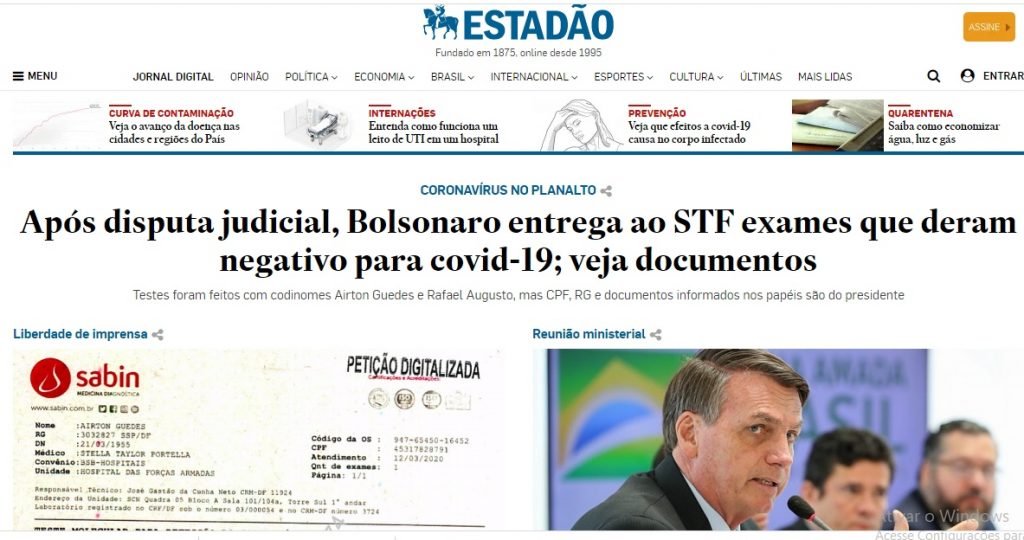 Após disputa judicial, jornal publica exames de Bolsonaro para Covid-19