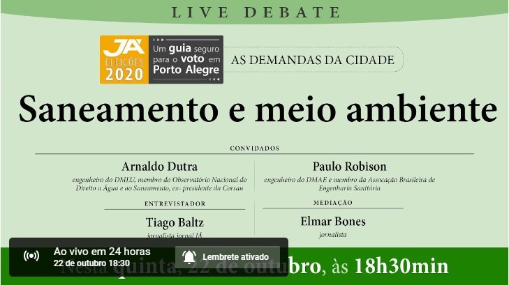 Saneamento e meio ambiente: Jornal JÁ Debate nesta quinta-feira, 18h30