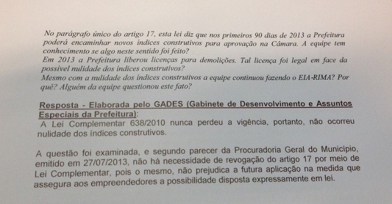 Informação consta no relatório de esclarecimentos sobre audiência pública de 2015 | Reprodução