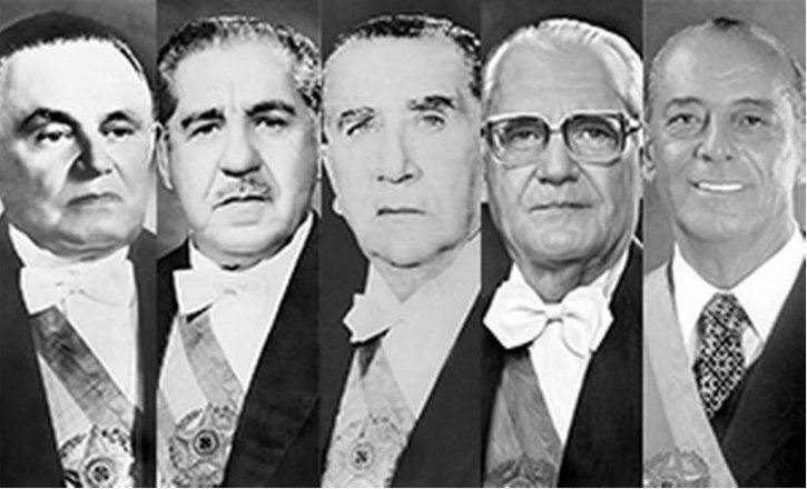 Castelo Branco, Costa e Silva, Médici, Geisel, Figueiredo: responsáveis pela ditadura | Fotomontagem: Arquivo Presidência