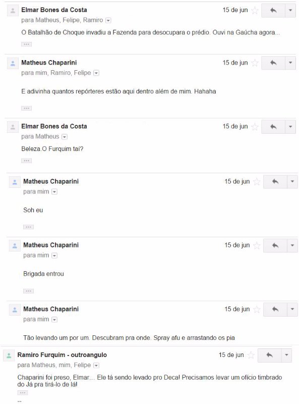 Reprodução do registro da conversa entre o editor e a equipe que cobria a ocupação.